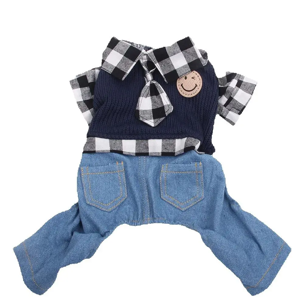 New Dog Cat Jumpsuit Sweater Plaid Bowtie Design Pet Puppy Coat Jacket Autumn/Winter Clothes Overalls