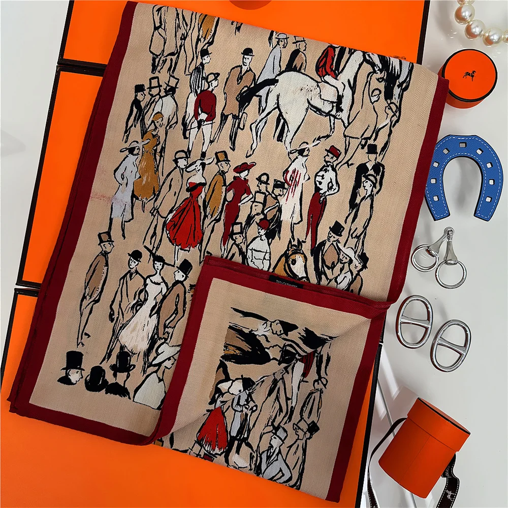 30 % Seide, 70 % Kaschmir-Schal für Damen, handgerollt, bedruckt, lange Schals, Wickel, Bandana, große Tücher, Hijabs, weibliche Foulards, 160 x 32 cm – Detail 12