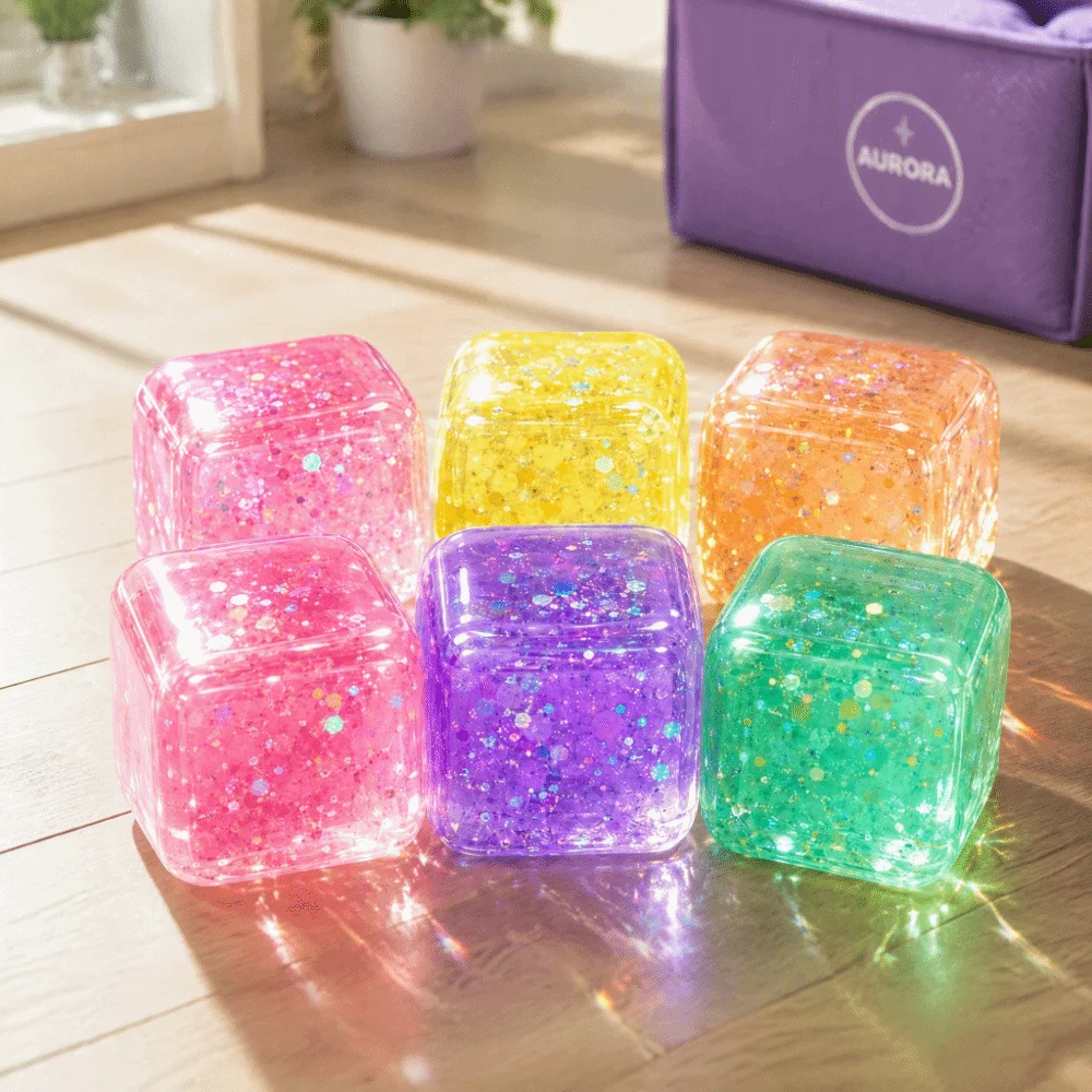 Slow Rebound Ice Cube Squishy Toy Glitter Colorful Cube Squeeze Toy Polar Light Gel Filled Cube Fidget Toy Kids Gifts