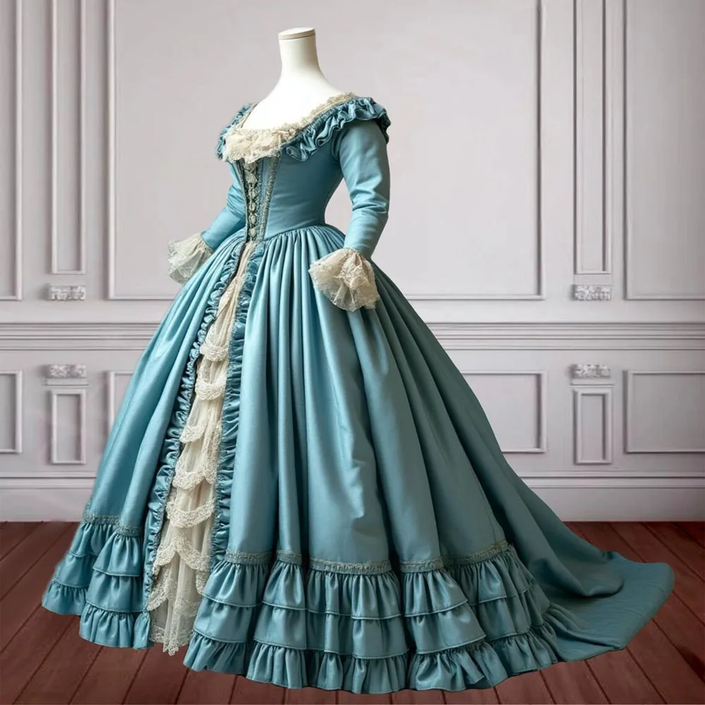 

Victorian Blue Romantic Princess Evening Gown Baroque Rococo Dress Evening Ball Fashion Tea Party Costume