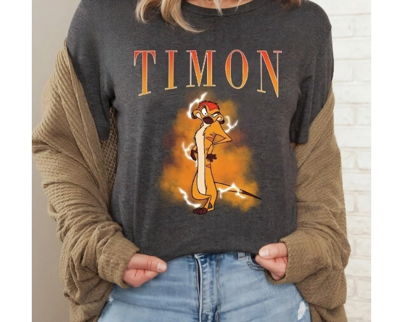 ريترو ديزني بومبا وتيمون 90s صورة تي شيرت الأسد الملك الأسرة مجموعة مطابقة المحملة ديزني لاند رحلة الرجال النساء للجنسين الكبار