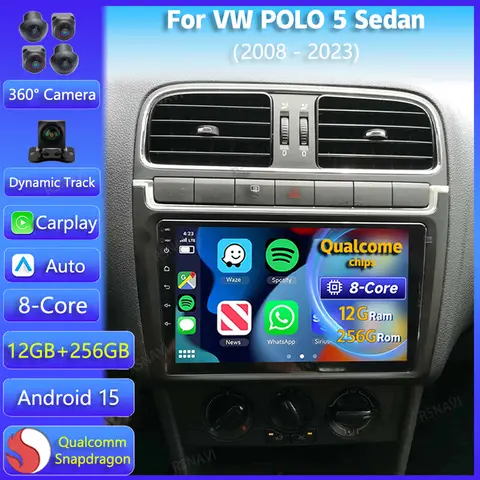 Android 15 Car Radio Navigation Multimedia Player For Volkswagen VW POLO 5 Sedan 2008 - 2023 Carplay Auto Stereo DSP WIFI+4G GPS