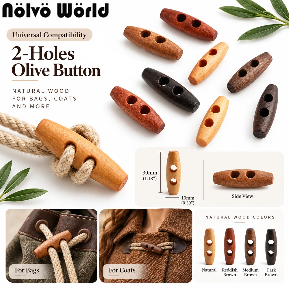 20/50/100PCS 30-45mm Natural Wood Toggle Horn Buckles Wooden Buttons For Garment Overcoat Bags Oval Stopper Button Accessories