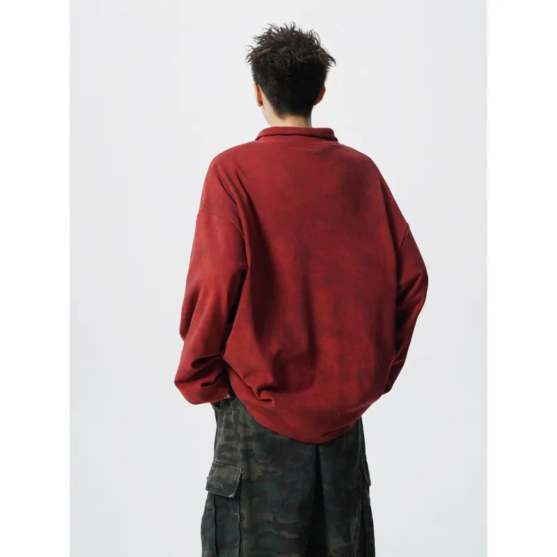 الأمريكية الرجعية التعادل صبغ الأحمر البلوز الرجال Sli كول أعلى الخريف المال القديم Sle ملابس خارجية العصرية عارضة محبوك سترة #5