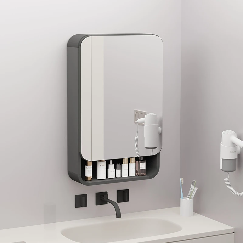 

Светодиодный зеркальный шкаф для ванной комнаты с подсветкой - настенный шкаф для хранения из алюминиевого сплава для небольших помещений, современный круглый угловой дизайн