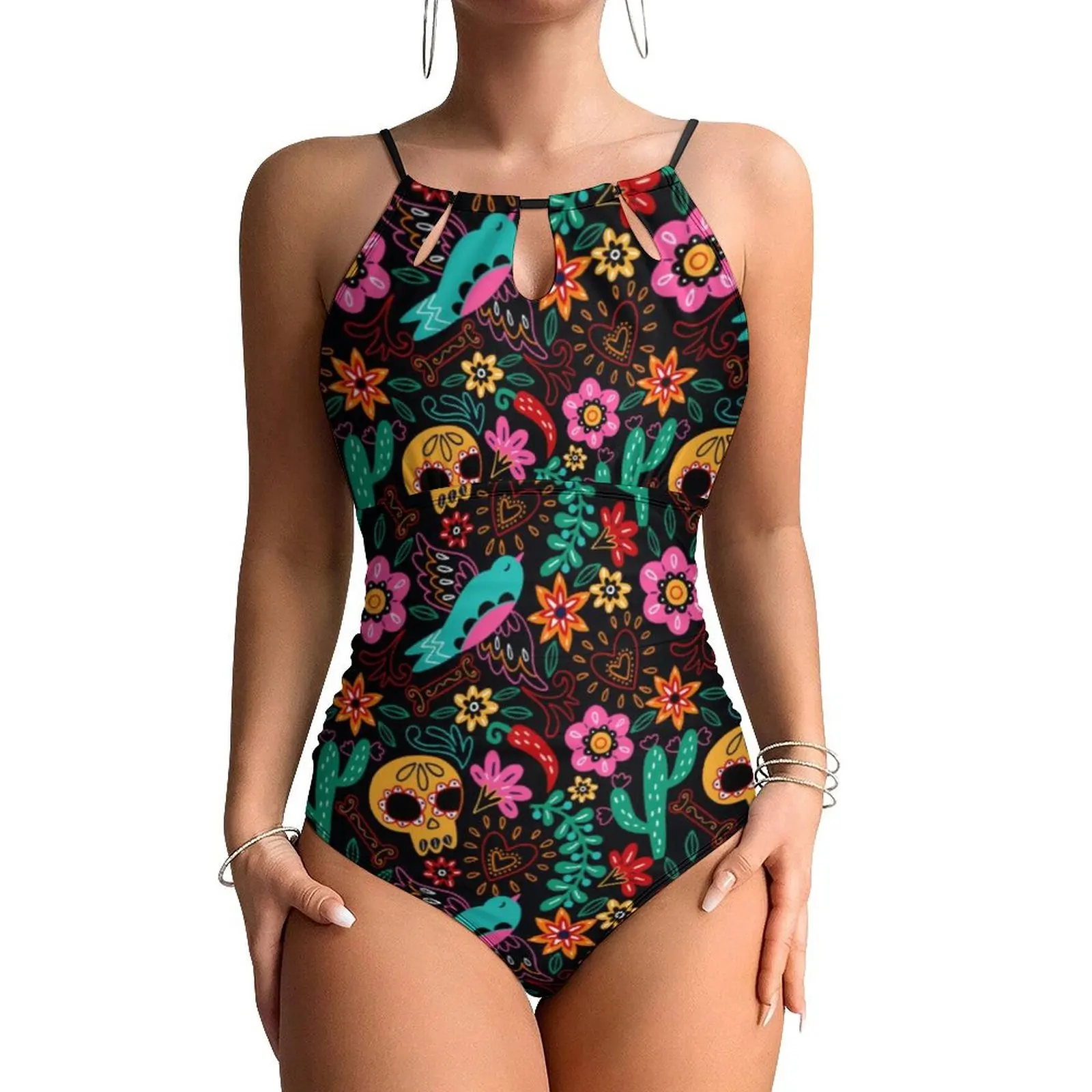 

Sugar Skull Swimsuit Halloween Skeleton Push Up Swimwear One-Piece Holiday Monokini Swimsuits Sexy Graphic Beach Wear Plus Size