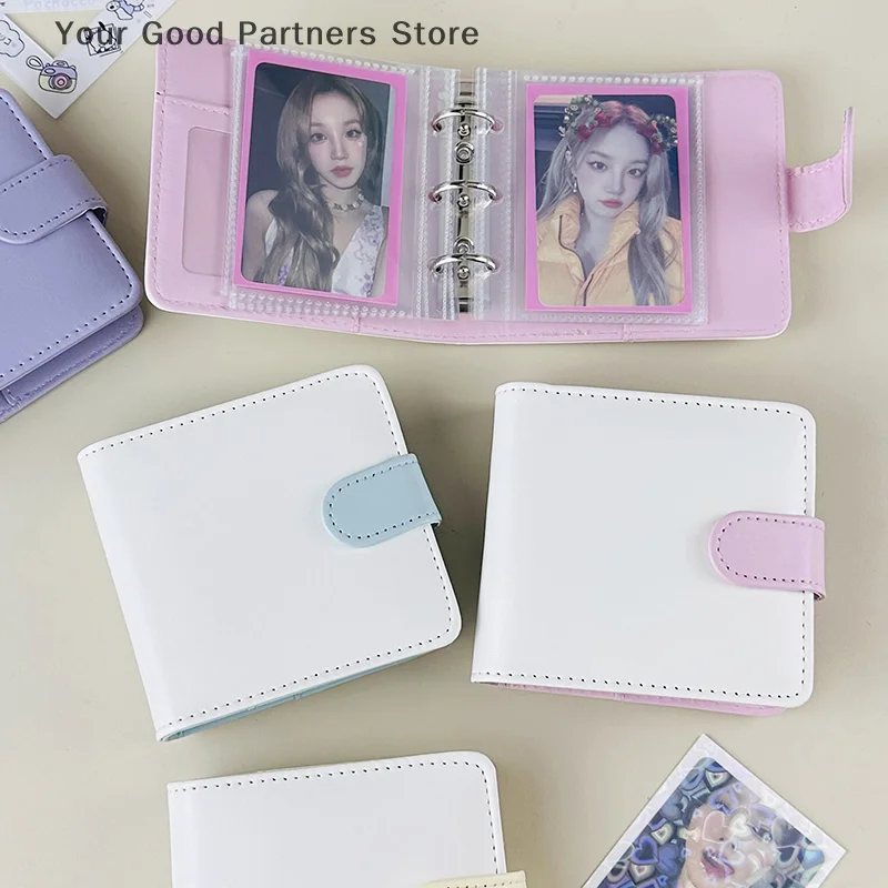 Doce cor 3in couro do plutônio pasta photocards capa bonito kpop solto-folha coletar livro cartões de fotos álbum de armazenamento livro papelaria