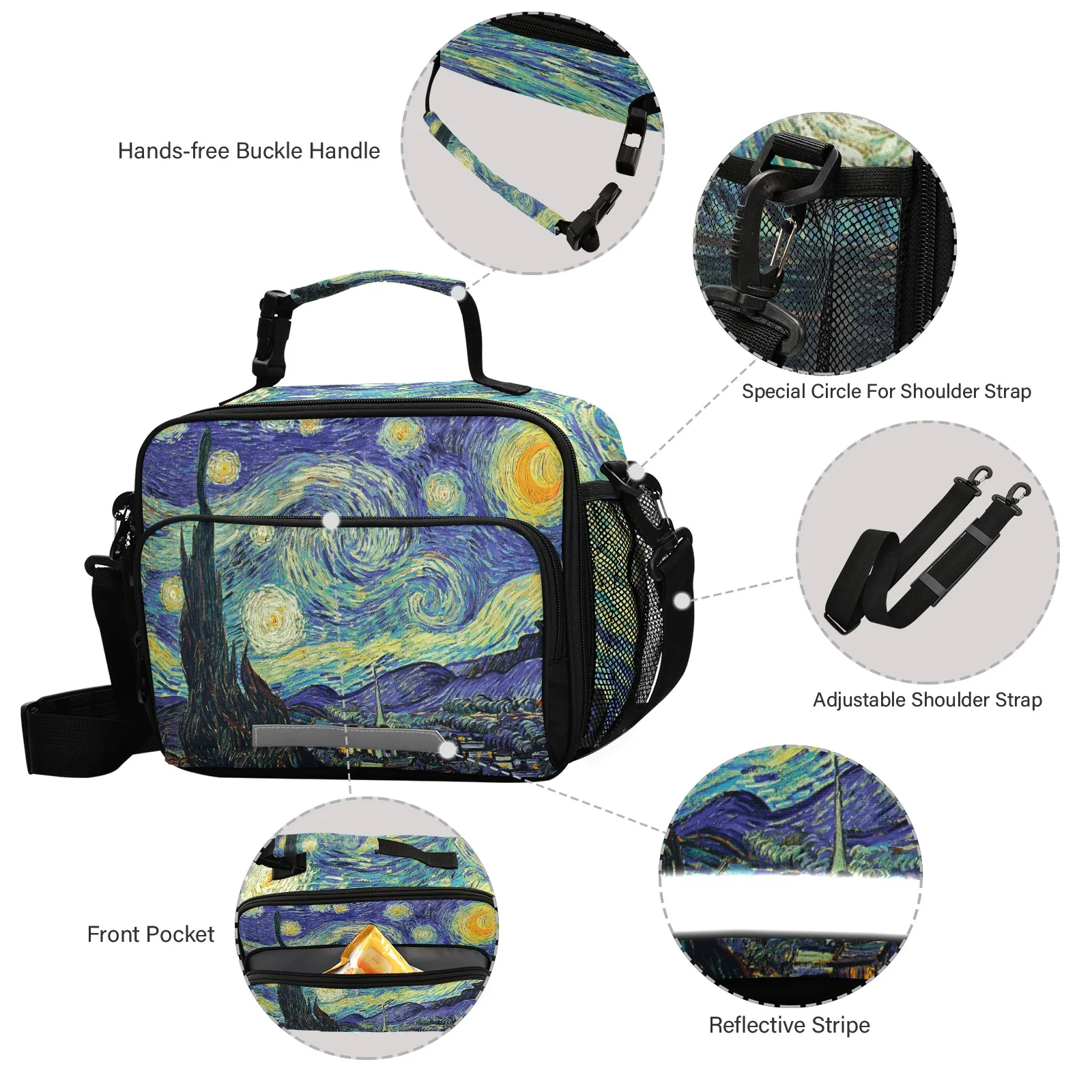 Starry Night Lunch Bag With Shoulder Strap Portable Insulated Cooler Bag Tote Food Container Fresh Storage Picnic Bag For Adults