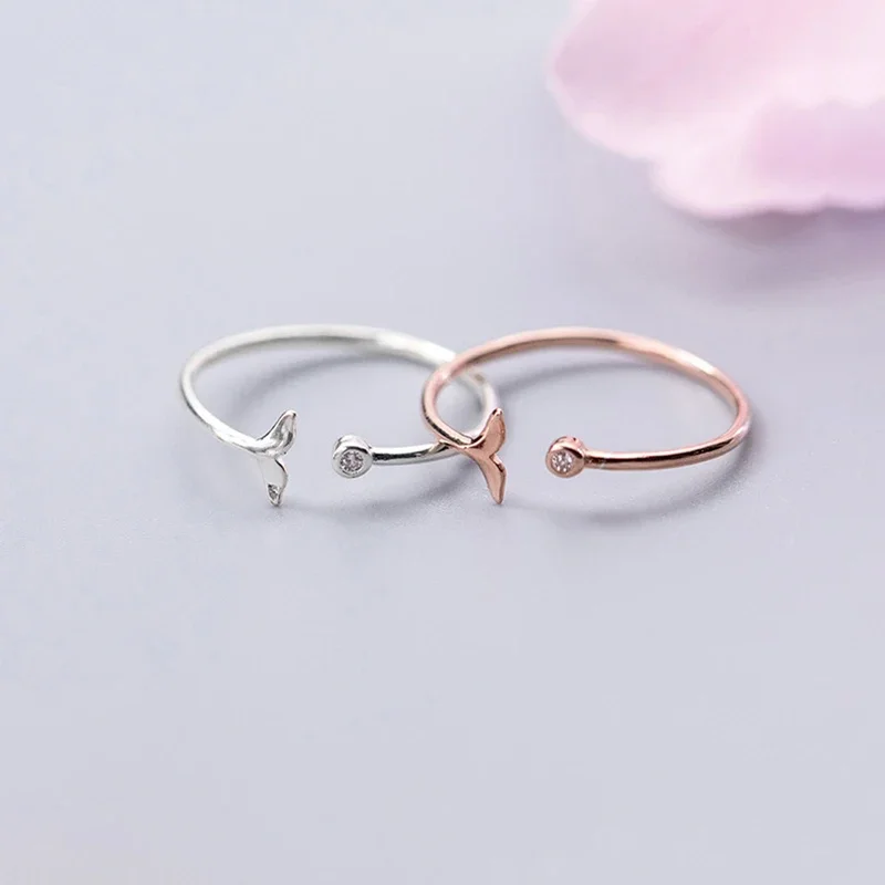 SOFTPIG Real 925 Sterling Silver Fish Tail Zircon Adjustable Ring For Women Cute Animal Fine Jewelry Accessories Birthday Party