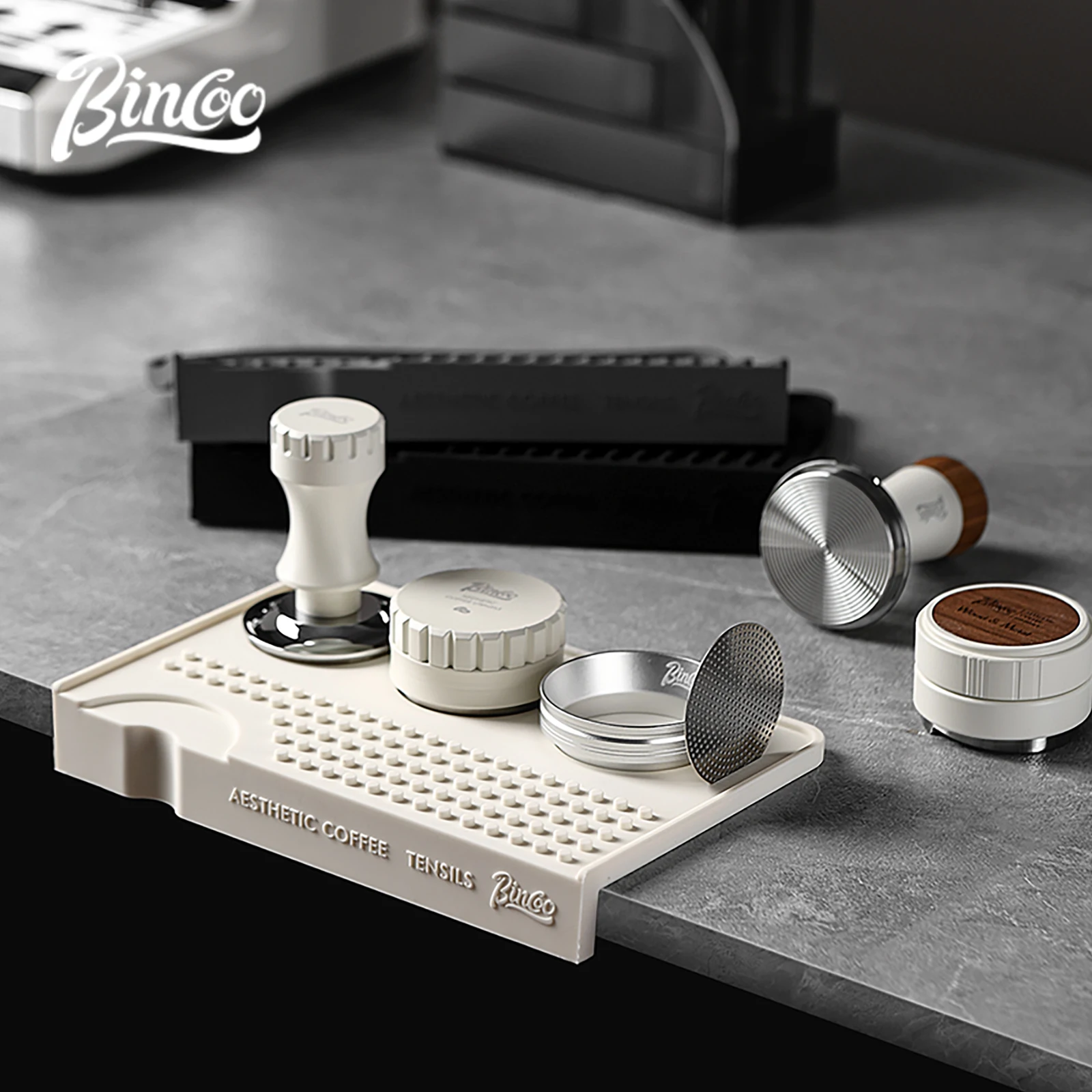 Bincoo Premium Non Slip Coffee Bar Mat Multi Purpose Tamping Pad Drip Tray and Distributor Holder Corner Design Home  Essential