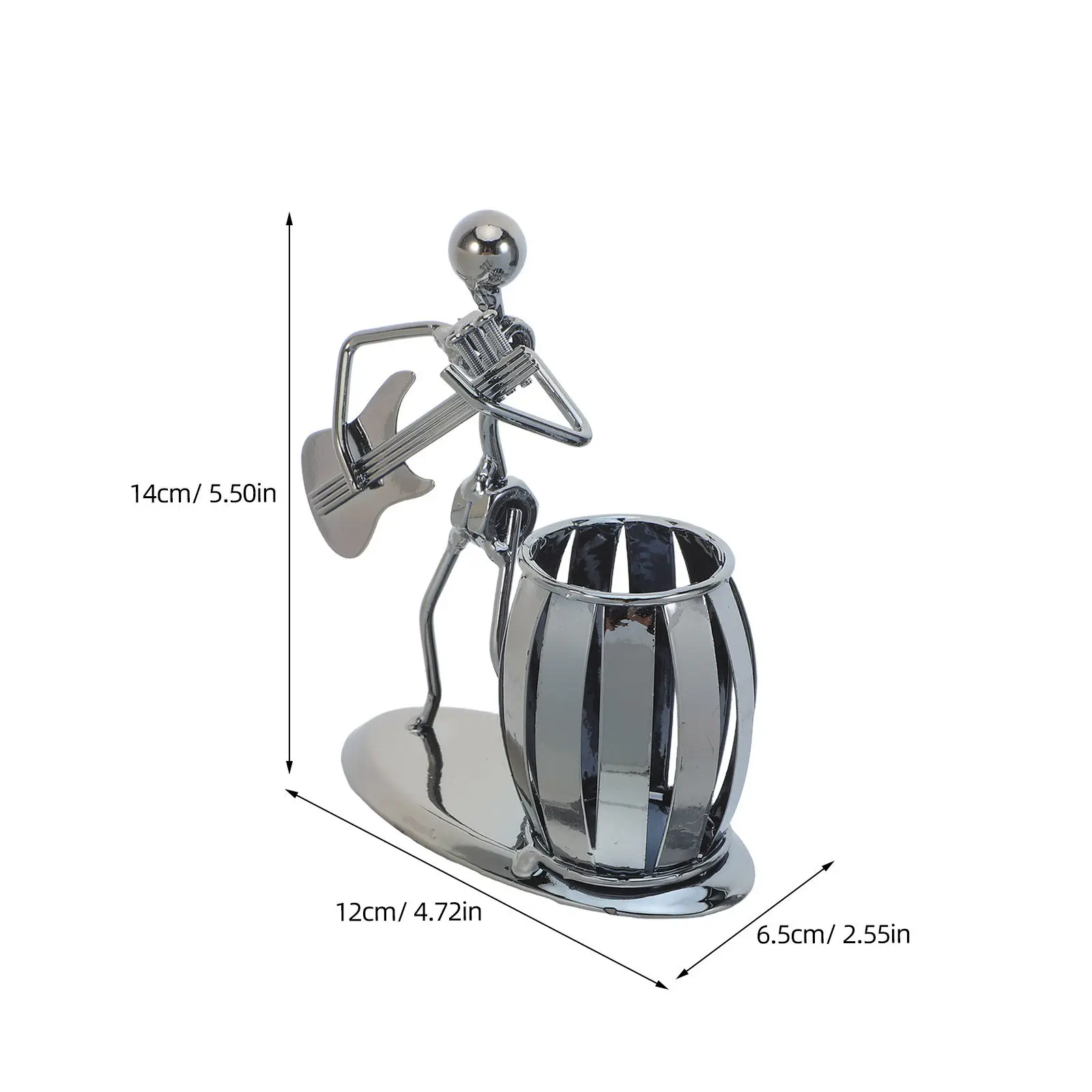 Sturdy Iron Musician Statue Pen Holder with Guitar Design Desktop Storage for Pens Pencils Office Supplies Decoration