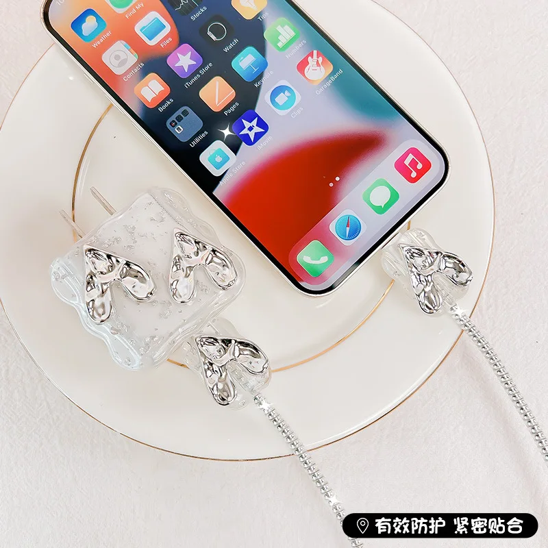 5PCS Crystal LOVE Charging Data Cable Protector Winder Accessories For iPhone 18/20w Charger Protective Cover