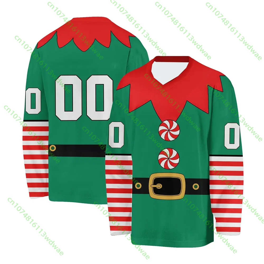 Hot Sale Christmas Santa Elf Costume TShirt Men Women Couple Long Sleeve Candy Cane Print Xmas Funny Holiday Party Dress Up Top