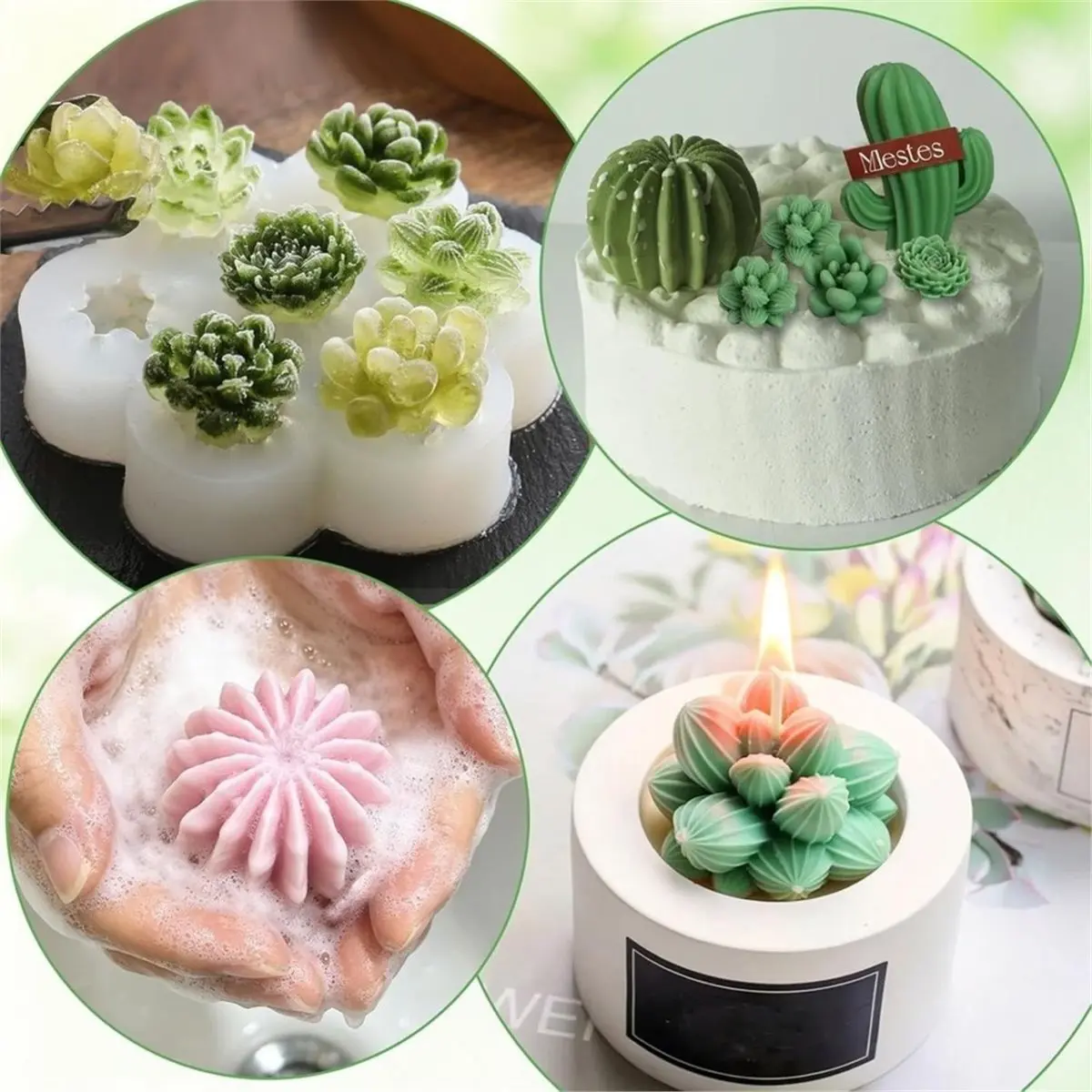 Plant Candle Molds, 3Pcs Cactus Silicone Molds for Candle Making, Epoxy Resin Casting, Handmade Soap