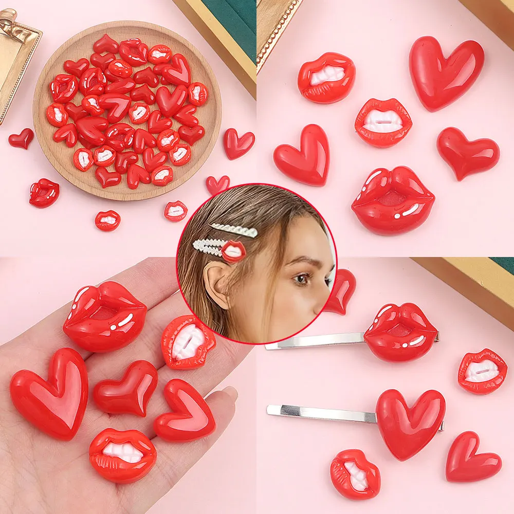 4/12/21 قطعة شفاه من الراتنج الأحمر، خرز غير مسامي على شكل قلب، إكسسوارات ديكور ذاتية الصنع، عيد الميلاد، عيد الحب، هدايا عيد الشكر #1