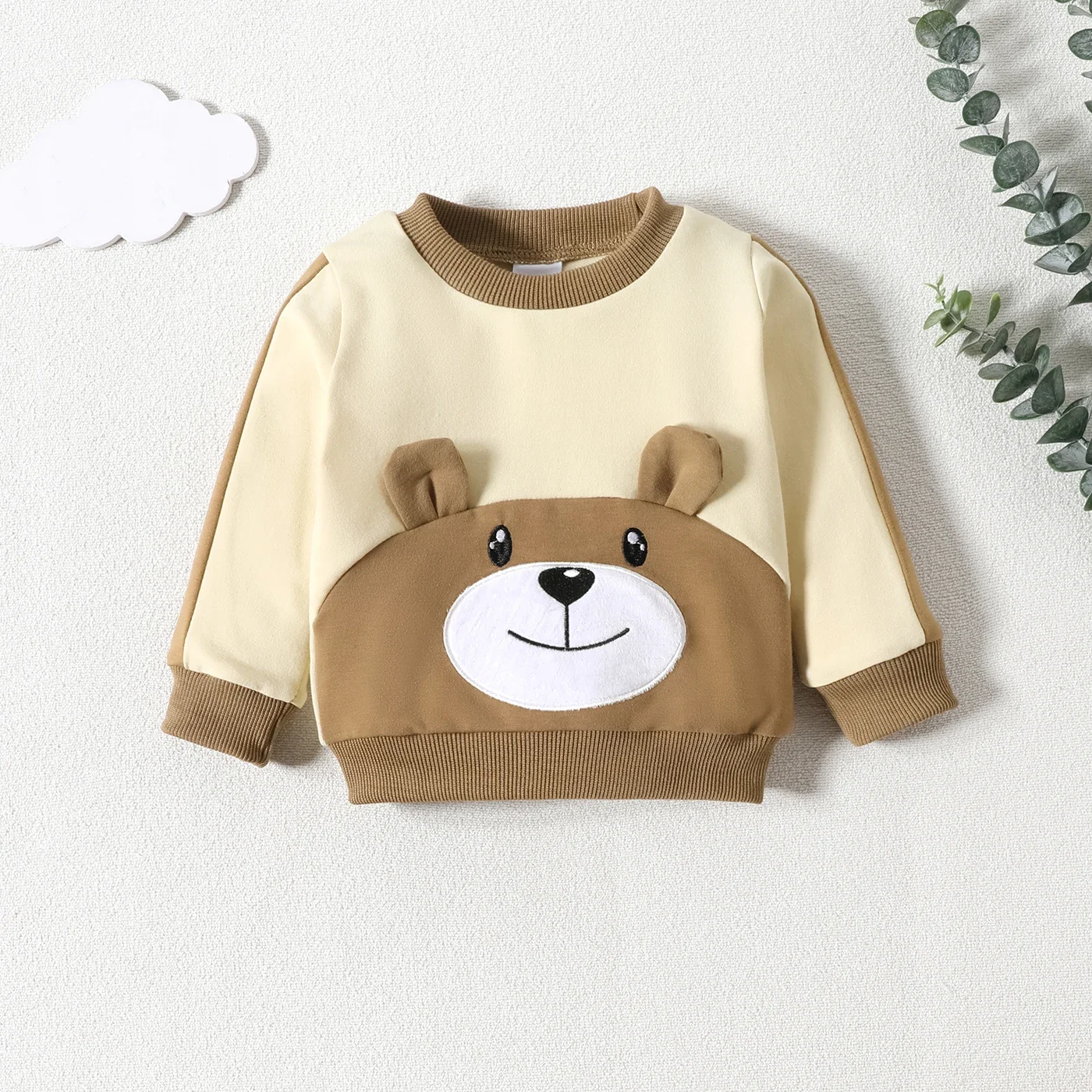 PatPat 2pc Baby Boy Hyper-Tactile 3D Bear Design Long Sleeve Set Soft and Comfortable  Perfect for Outings and Daily Wear