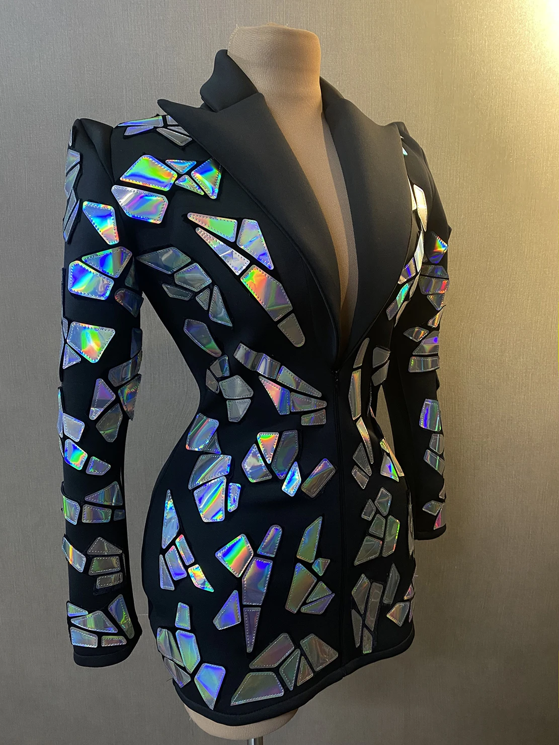 

Luxury Women's Black Suit Dress Sexy Sparkly Rhinestone Birthday Dinner Dress Club Party Singer Dancer Stage Performance Outfit