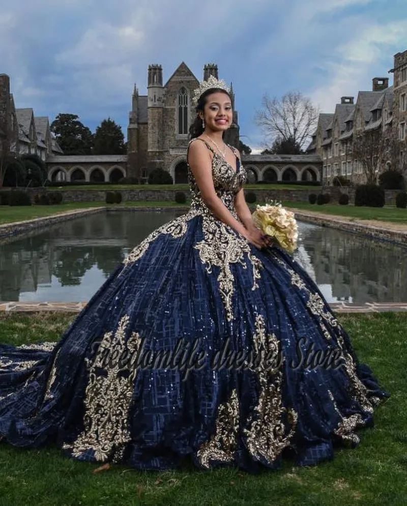 Shinny-vestidos de quinceañera con Apliques de encaje y lentejuelas, 15 años, 2022