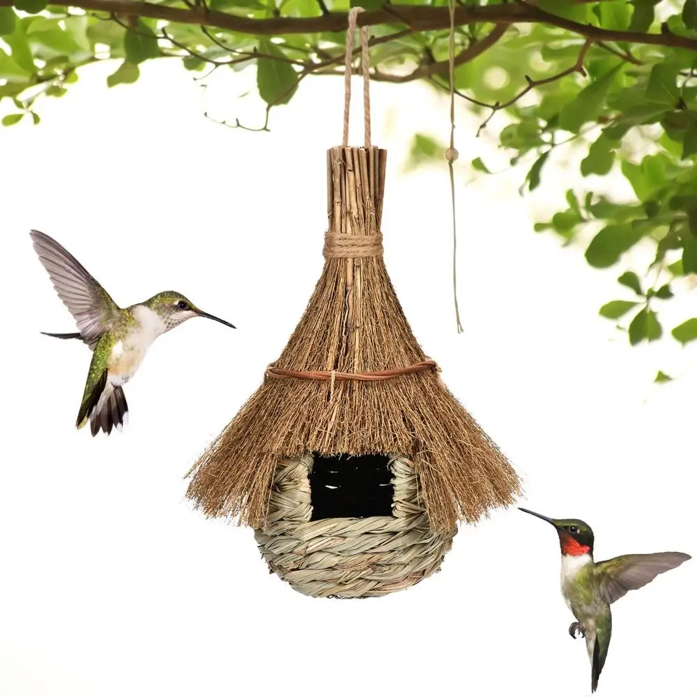

Bird Nest Shelter Hand-Woven Natural Grass Bird Nest Hangable House Shape Hanging Hummingbird House Grass Bird House Outside