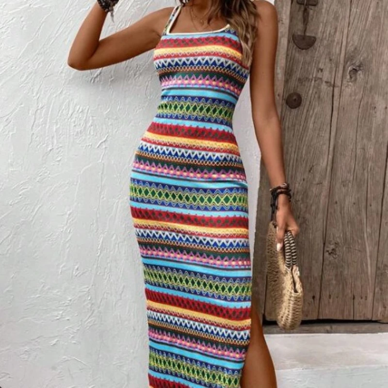 

Summer Dresses for Women 2024 New Women Summer Casual Tank Dress Fitted Tight Square Neck Beach Sundress Female Vacation Dresses