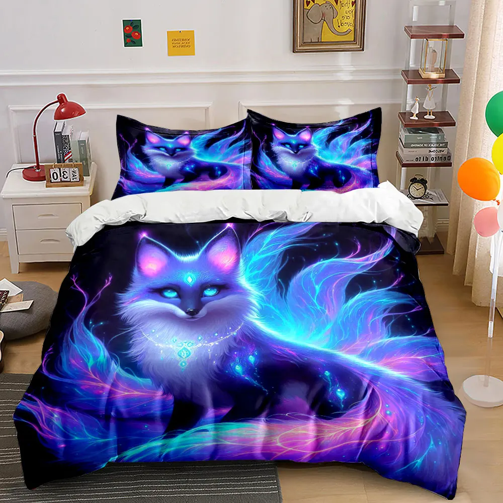 

Mystical neon fox, dreamlike elegance Print Bedding Set 1 Duvet Cover 2 Pillowcases for Adult and Children Luxury Gift Full Size