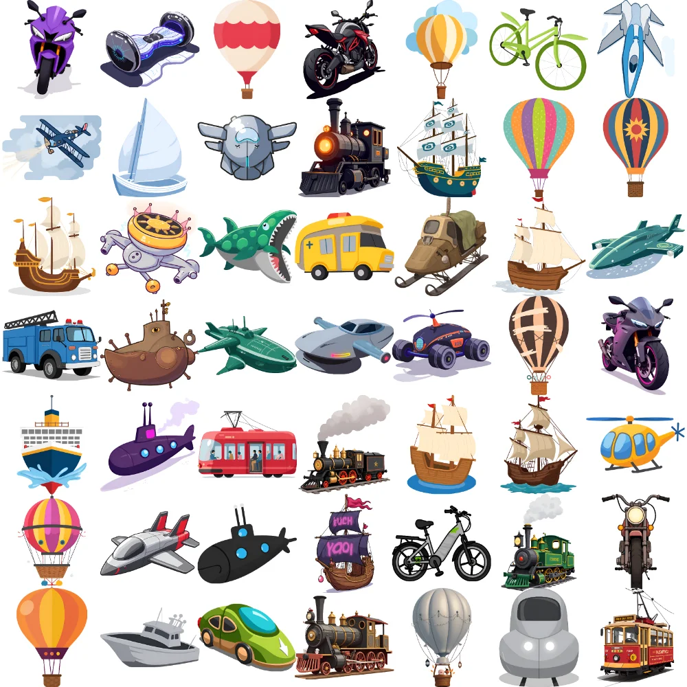 54pcs Temporary Tattoo Cartoon Airplane Motorcycle Submarine For Boys Arms Shoulders