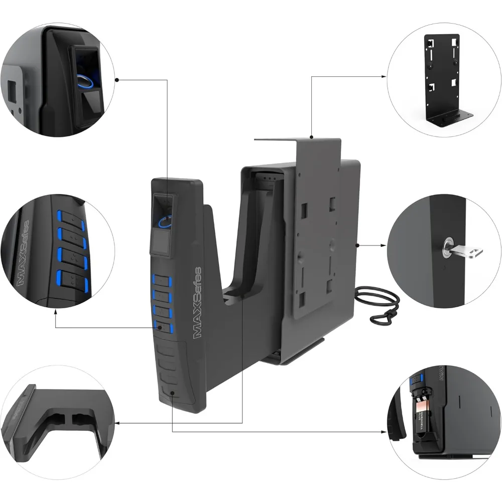 Caja fuerte biométrica para pistola deslizante para escritorio, mesita de noche, modo silencioso de viaje, caja fuerte para pistola de mano con puerta corredera automática para reconocimiento de venas de los dedos