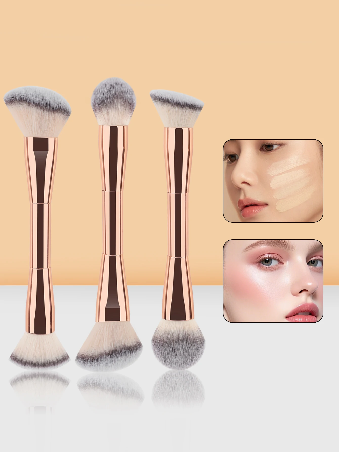 Pincel de maquiagem para base de cabeça dupla, pincel redondo para corretivo ou creme líquido, blush, corretivo polido, dupla face