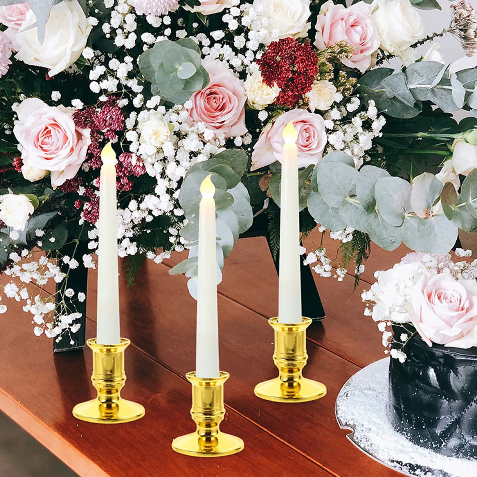 

12pcs Electronic Candlestick Holder Retro Plastic Stand Tall Tealight Holder Cup For Bedroom Decor Wedding Centerpiece