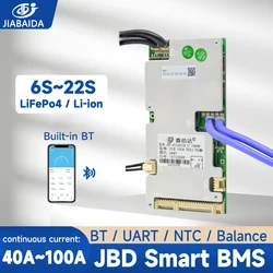 JIABAIDA BMS Smart BT APP 6S-22S LiFePo4 Li-ion Battery 40A-100A Continuous Current 100mA Balance 8S 10S 12S 13S 16S 20S JBD BMS