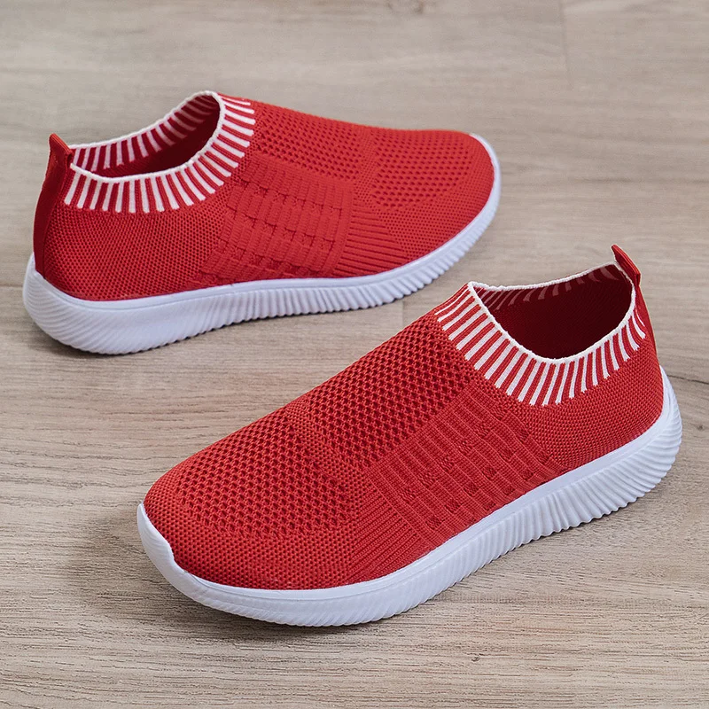 New Breathable Mesh Sneakers Women Summer Slip on Soft Bottom Running Shoes Woman Plus Size 43 Elastic Knit Casual Flats