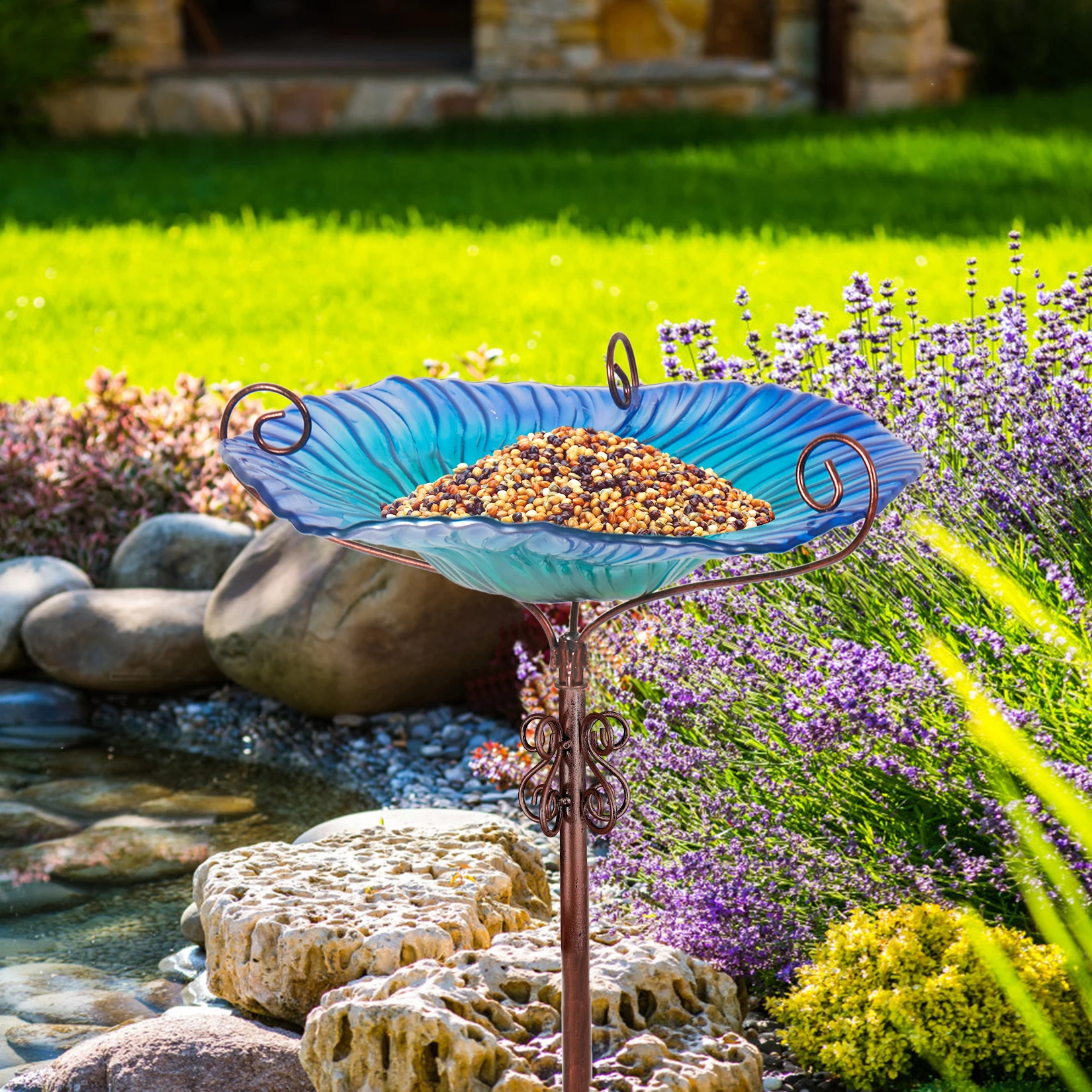 Imagem -03 - Outdoor Garden Glass Bird Bath Tigela Autônoma Alimentador do Pássaro com Estaca Quintal Fountain 4-prong