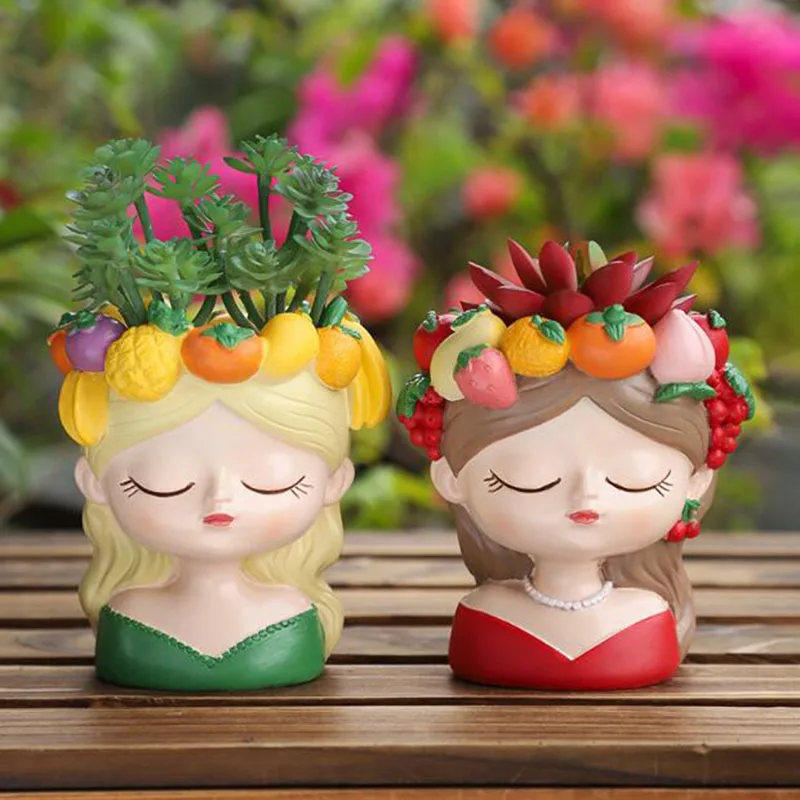 

Creative Resin Fruit Wreath Girl Flower Pot Desktop Bonsai Vase Gardening Planter Succulent Plant Pot Container Home Decor