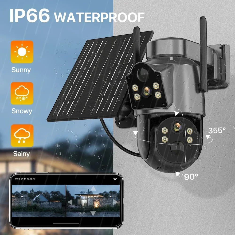 Imagem -04 - Câmera Solar Wifi ao ar Livre Bateria Embutida Lente Dupla 4k Câmera de Segurança Painel Solar sem Fio Vigilância de Vídeo Cctv Icsee 4k hd