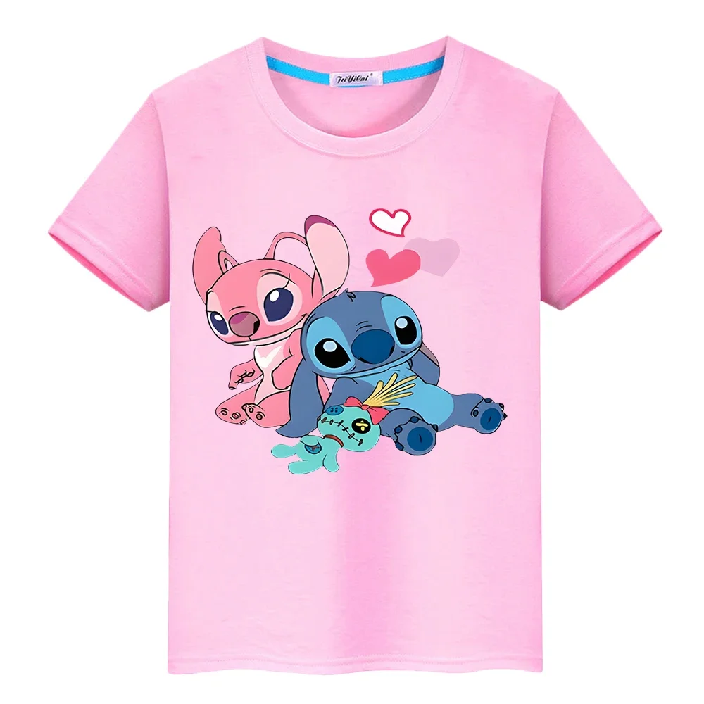 t shirt for kids boy 10years Print 100%Cotton disney stitch anime Tops Stitch Disney Kawaii Short pride tshirt y2k girls clothes