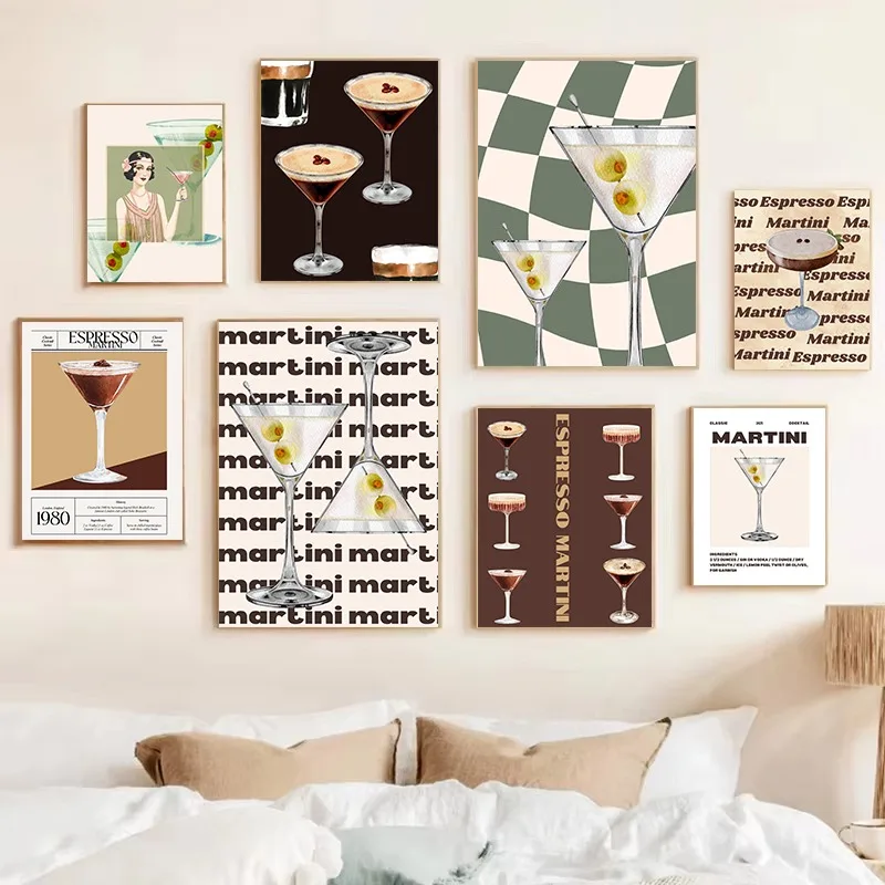Retro Espresso Martini Canvas Print Vintage Cafe Bar Art Poster Coffee Lover Gallery Wall Decor Gift Home Kitchen Living Room