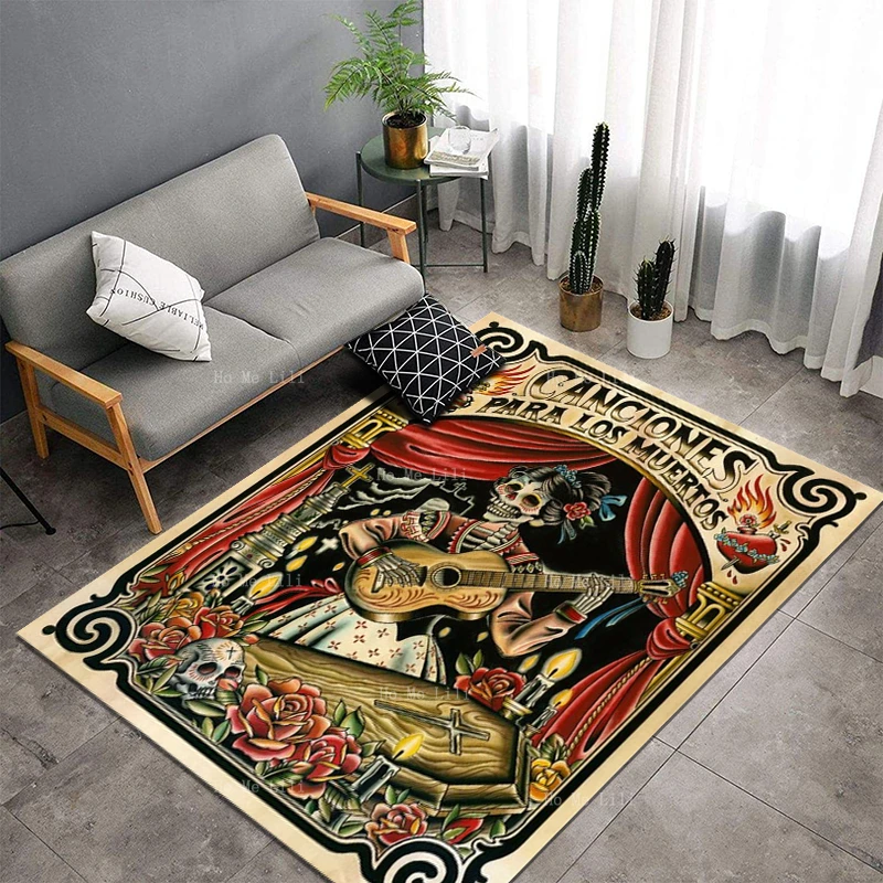 

Mexican Fiesta Day Of The Dead Art Sugar Skull Couple Gothic Colorful Mariachi Poster Flannel Floor Rugs By Ho Me Lili Home Deco