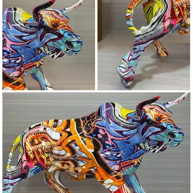 Wall Street Bull Figurines The Miami Bull Model OX Bitcoin Statue Resin Handmade Graffiti Crafts Home Desktop Decor Friend Gifts