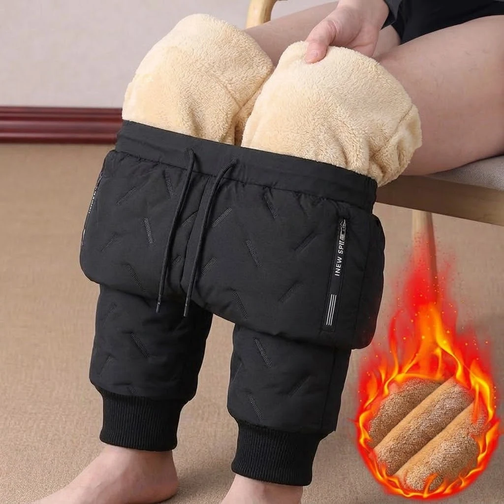 Winterhosen für Herren, Sherpa-gefütterte Thermo-Sweathosen, warme, gepolsterte Jogginghosen, winddichte Fleece-Hosen mit Kordelzug für kaltes Wetter – Detail 9