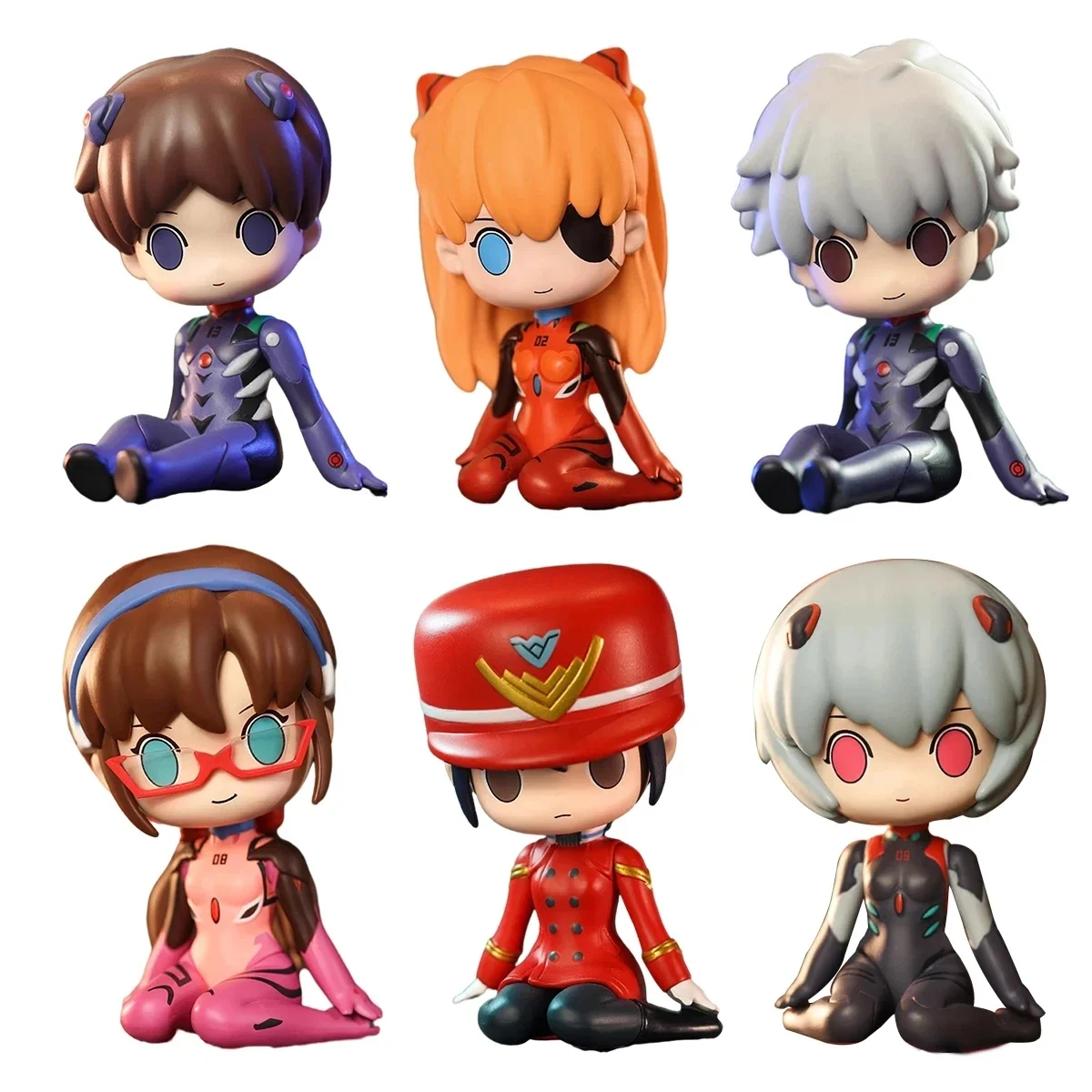 

8CM Anime EVA Figure Asuka Langley Soryu Sitting InRows Cloak Ayanami Rei Toy Nagisa Kaworu Model Ikari Shinji Gift Collection