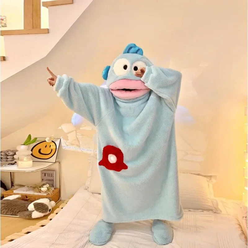 Sanrio Cute Hangyodon One-piece Pajamas Autumn and Winter Coral Velvet Thickened Warm Cute Cartoon Girl One-piece Home Clothes