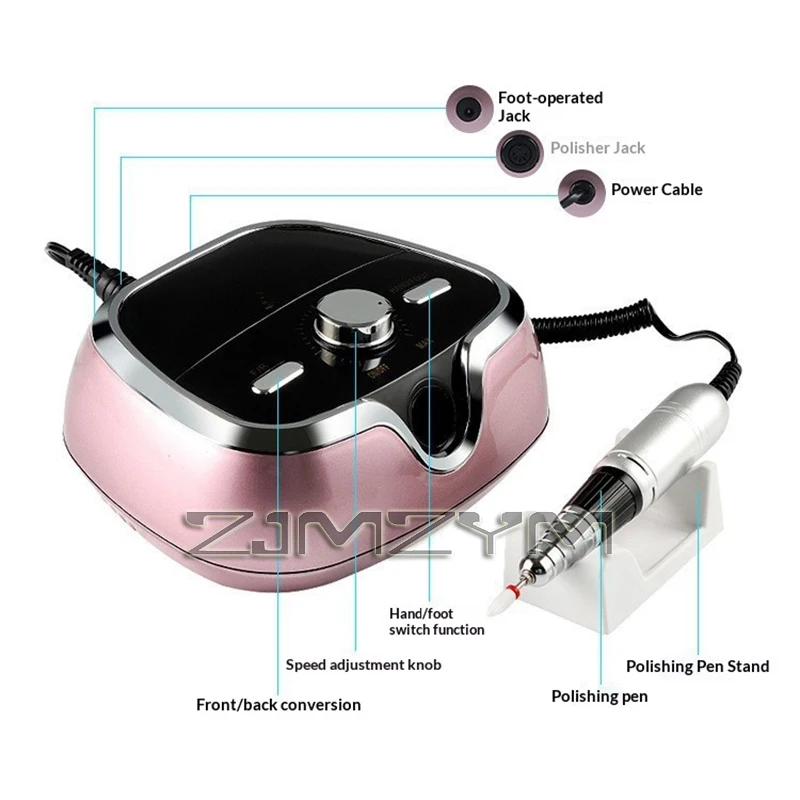 35000 دورة في الدقيقة آلة حفر الأظافر المهنية آلة تلميع الأظافر 65 واط الكهربائية مانيكير الملمع مسمار أداة فنية #4