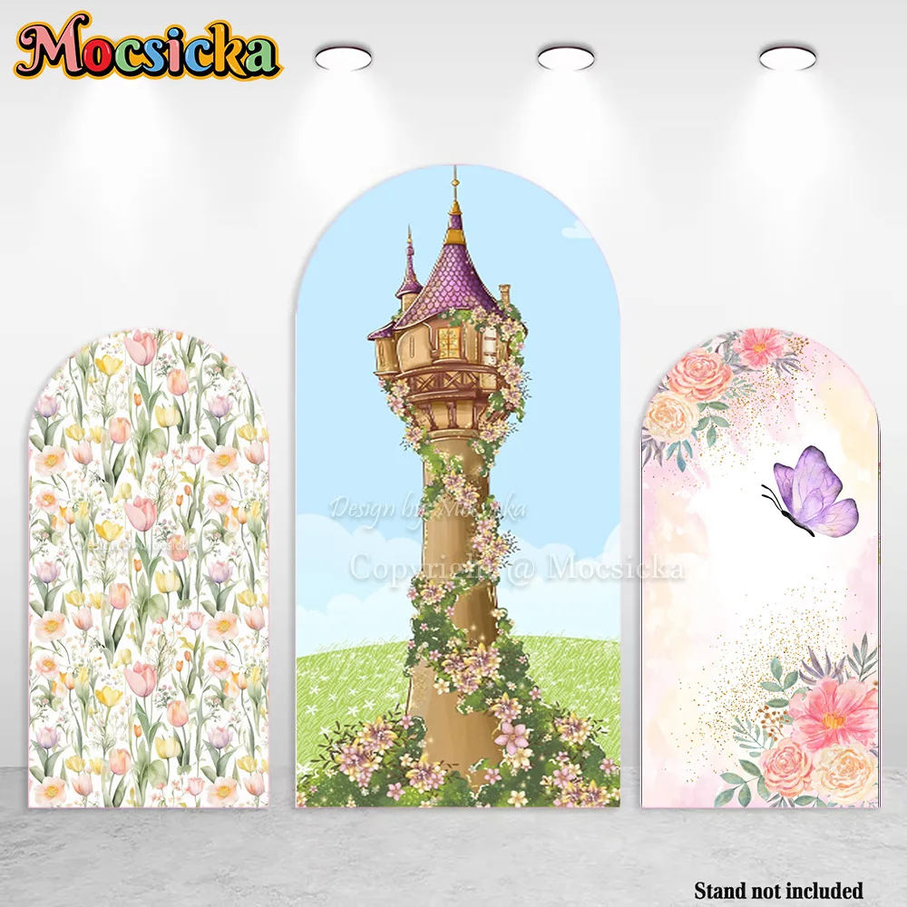 

Mocsicka Princess Girl Birthday Party Castle Arch Background Cover Flower Butterfly Backdrop Photography Bridal Show Photobooth
