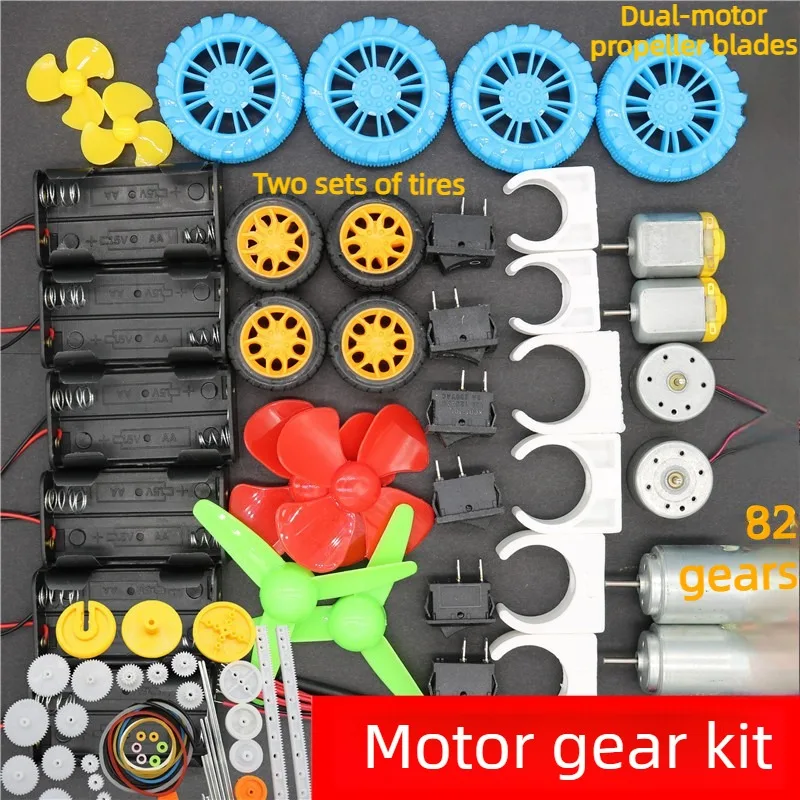 141Pcs DIY Model & Science Experiment Kit with Gears Motors Propellers Wheels Battery Boxes STEM Educational Material Set