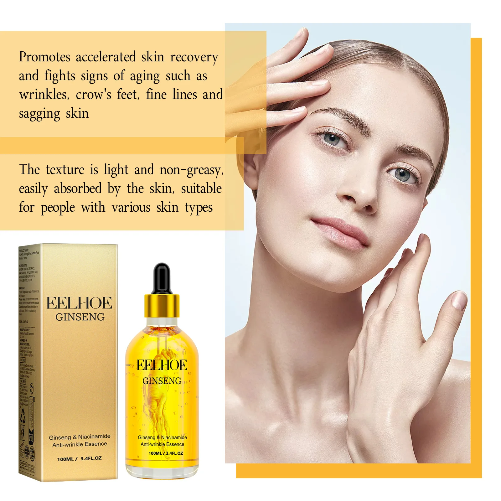 24k Gold Ginseng Serum Anti Wrinkle Lifting Firming Fade Fine Lines Lightening Spot Hyaluronic Acid Nicotinamide Facial Essence - view 5