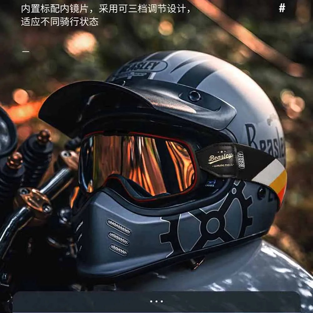 Motorcycle Helmet Black Lightning Vintage Full Face Wear-Resistant Biker Supplies Breathable Motocross Kask Anti-Fall Protection