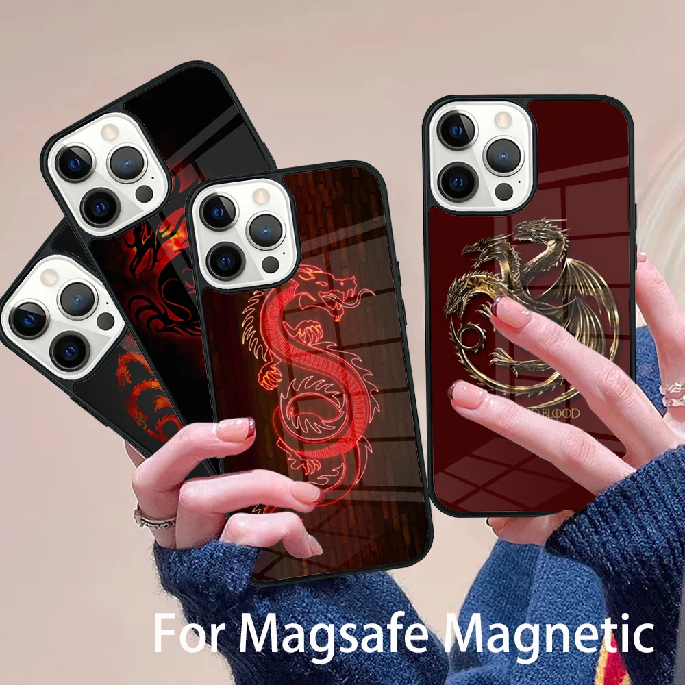 

Funny Red Dragon Phone Case Magesafe Magnetic Wireless Charge Cover For IPhone 16 11 12 13 14 15 Pro Max Plus Mini