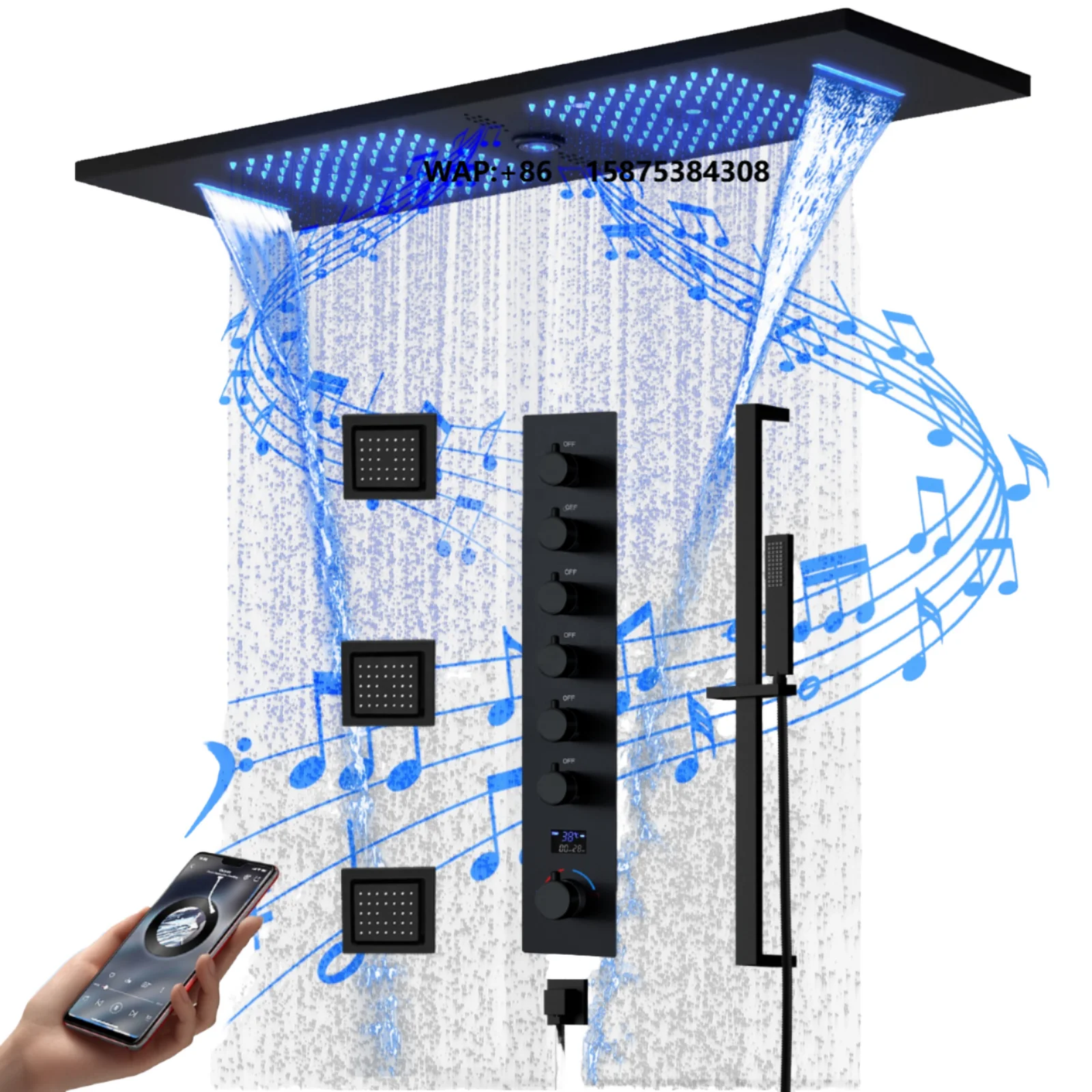 Luxury 16x24 Inch Bathroom Shower System Brushed  Wall Mount Faucet Set Single Brass Ceramic Jet Pause Soft Rain Electric