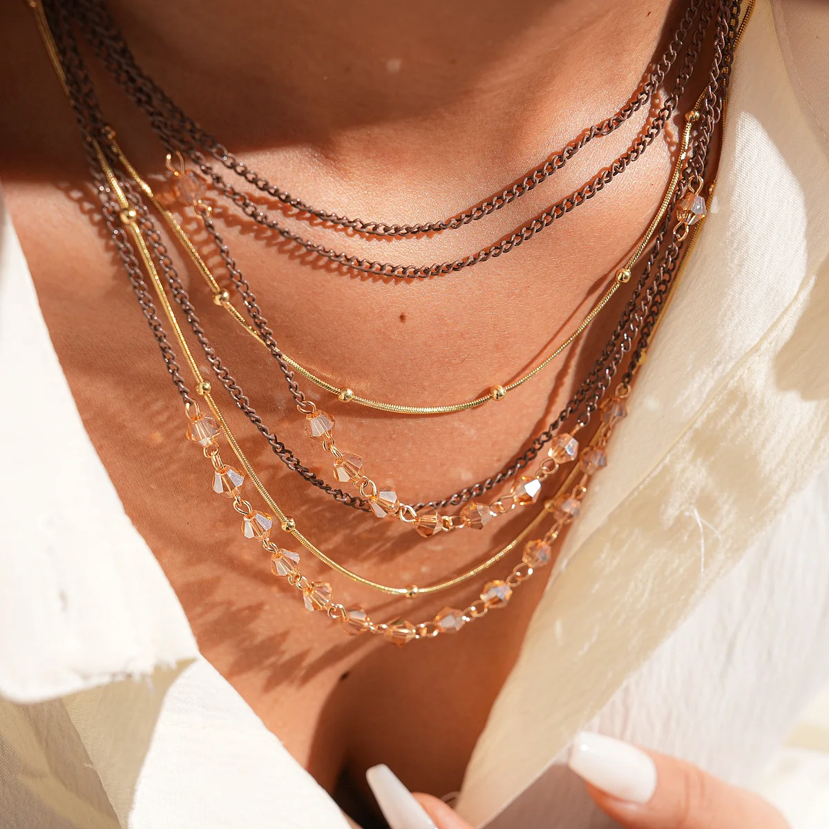 Glass Bead Necklace Layered Sweater Chain Collarbone Women Unique Elegant Jewelry Gift