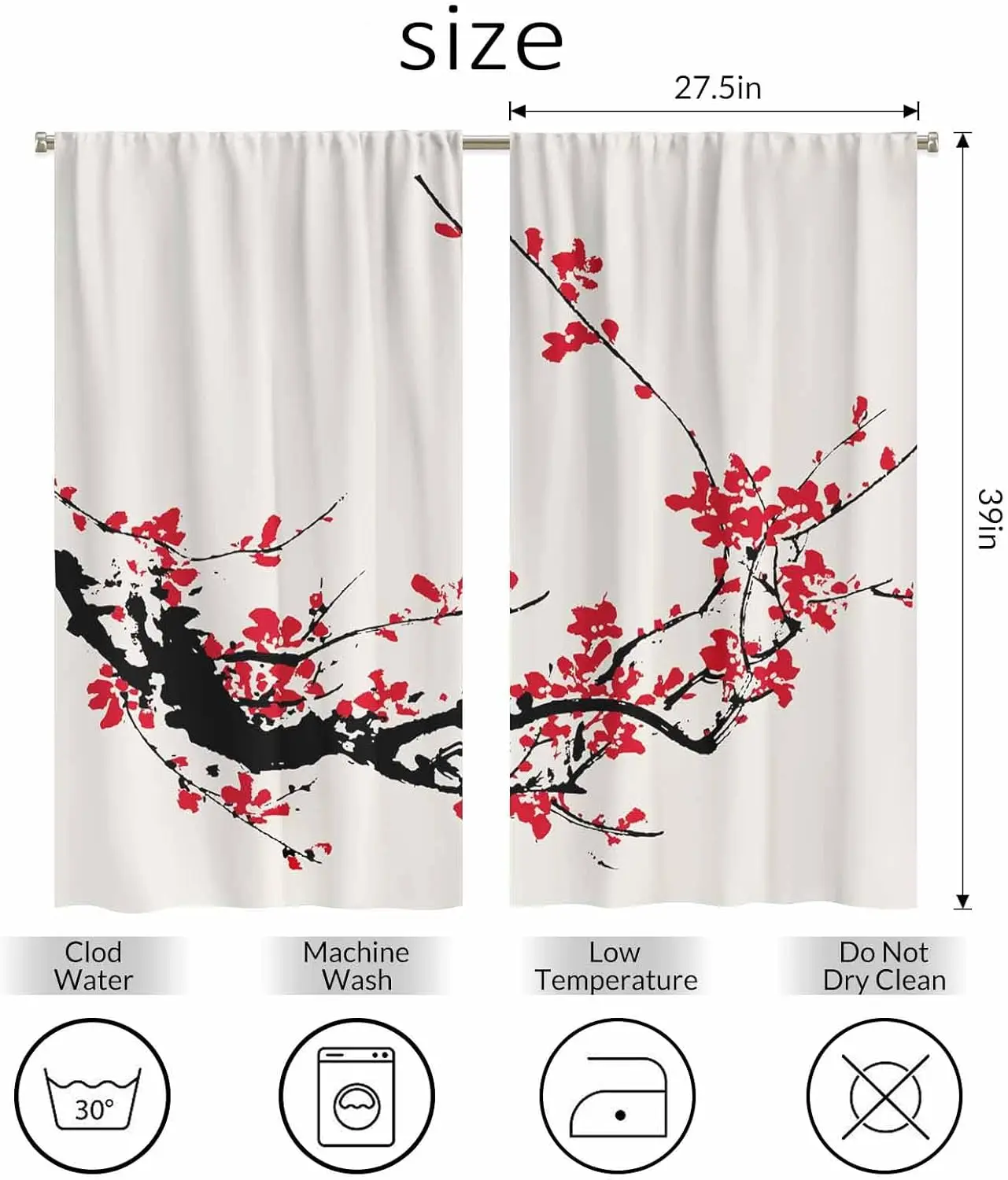 Plum Blossom Kitchen Curtains Ancient Traditional Artistic Cherry Blossom Pattern Short Tier Curtains for Bathroom Cafe Small